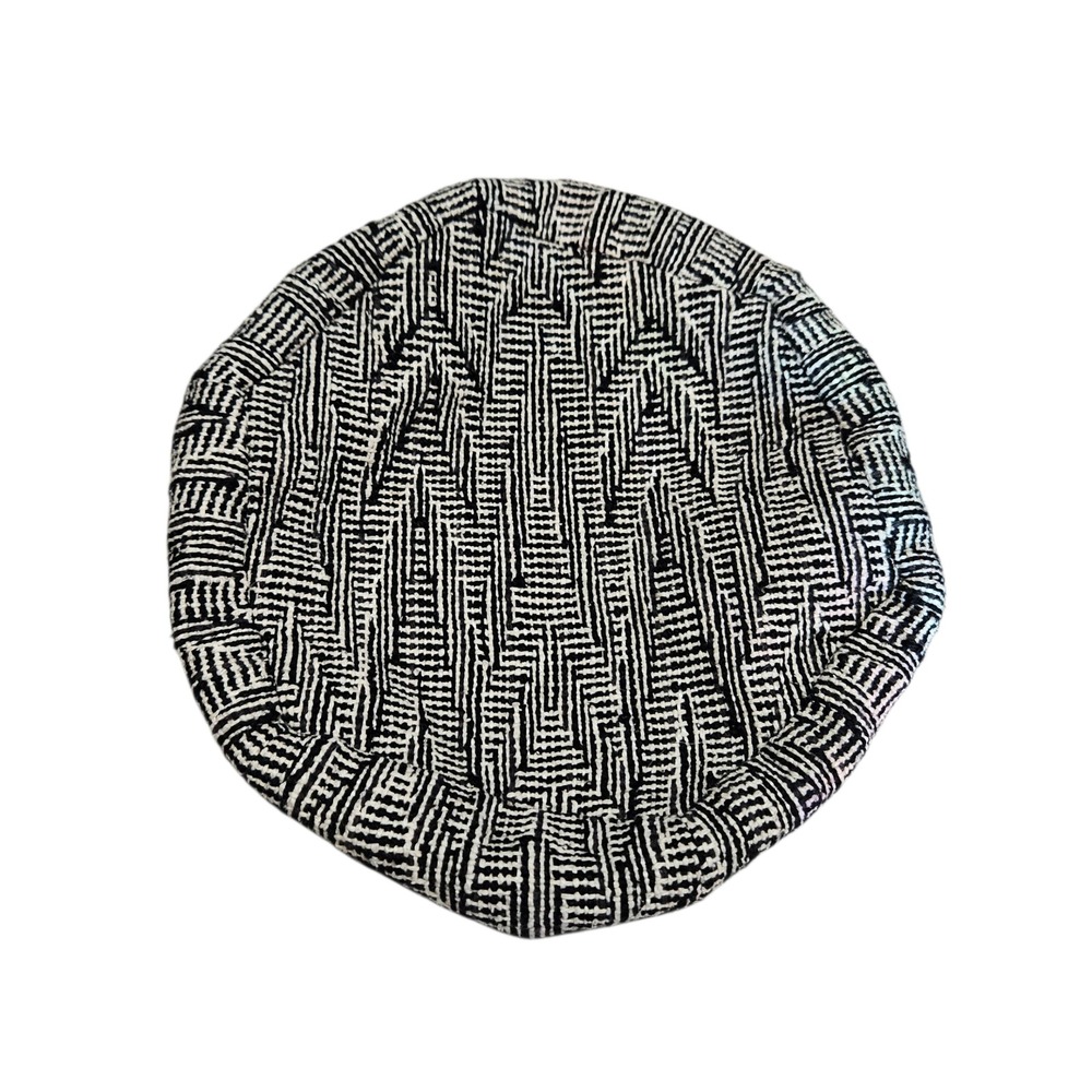 Meredith Smith Handwoven Beret Hat Black White Geometric Design Purple Lined‎